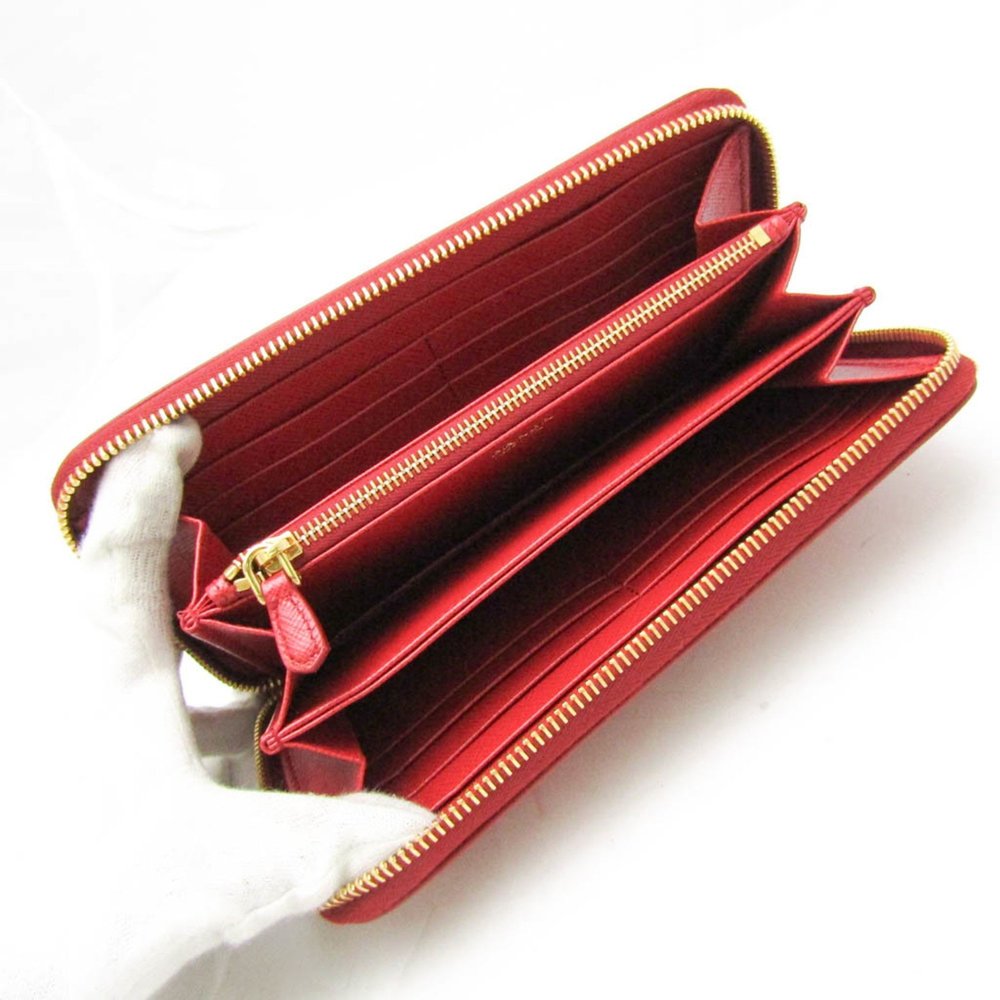 Prada Saffiano SHINE 1ML506 Women's Leather Long Wallet (bi-fold) Red Color - Picture 3 of 11